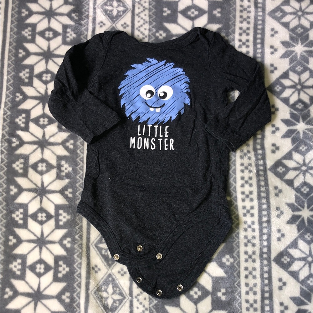 George Black Long-Sleeve Bodysuit with Blue Little Monster Graphic